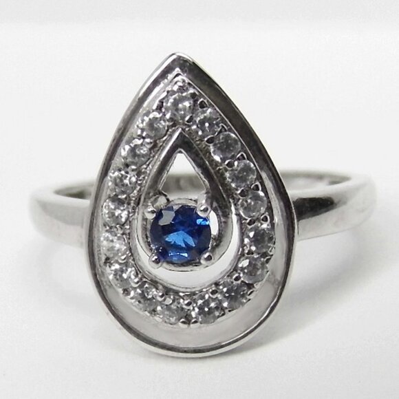 Pear Halo Engagement Simulated SAPPHIRE Silver - Picture 5 of 7